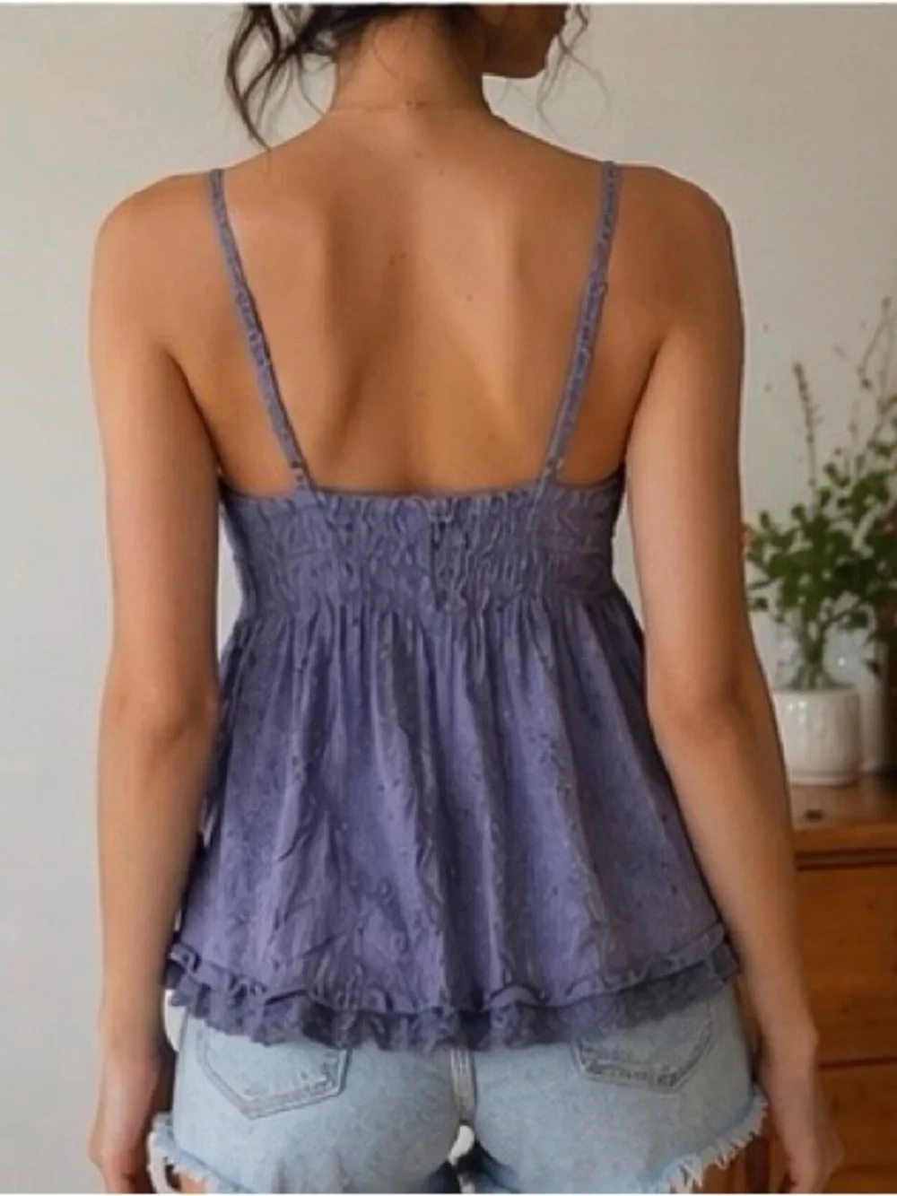 Kirra Purple Lace-Trim Smocked Cami - Picture 2 of 6